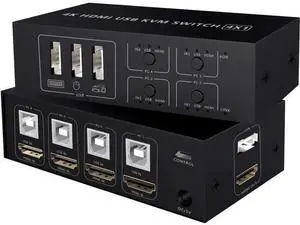 HDMI KVM Switch 4 Port HDMI Switcher, 4K @60Hz 4 In 1 Out KVM USB Switch Box for 4 PC Sharing Keyboard Mouse Monitor Compatible with Laptop, PC, PS4, Xbox HDTV HDMI KVM Switch 4 Port HDMI Switcher, 4K @60Hz 4 In 1 Out KVM USB Switch Box for 4 PC Sharing Keyboard Mouse Monitor Compatible with Laptop, PC, PS4, Xbox HDTV
