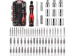 Magnetic Ratcheting Wrench and Electronics Precision Screwdriver Tool Set, 73-Piece, with Carry Case for Household Repair, Small Jobs, Eyeglasses, Black/Red/Silver Magnetic Ratcheting Wrench and Electronics Precision Screwdriver Tool Set, 73-Piece, with Carry Case for Household Repair, Small Jobs, Eyeglasses, Black/Red/Silver