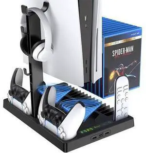 Benazcap Cooling Station for PS5 Console, PS5 Vertical Stand with Cooling Fan, Indicator Lamps Console Station and Dual PS5 Controller Charging Station Dock, 15 Game Storage for PS5 Console - Black Benazcap Cooling Station for PS5 Console, PS5 Vertical Stand with Cooling Fan, Indicator Lamps Console Station and Dual PS5 Controller Charging Station Dock, 15 Game Storage for PS5 Console - Black