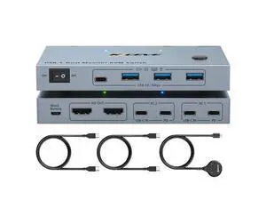 USB C KVM Switch 2 Monitors 2 Laptops, 4K@60Hz USB C Dual Monitor KVM Switch for 2 laptops to Share 2 Monitor and 4 USB3.0 Devices, 80W PD Charging, Wired Remote and Cables Included USB C KVM Switch 2 Monitors 2 Laptops, 4K@60Hz USB C Dual Monitor KVM Switch for 2 laptops to Share 2 Monitor and 4 USB3.0 Devices, 80W PD Charging, Wired Remote and Cables Included