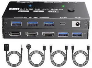 Vszerda KVM Switch 1 Monitor 2 Computers 8K@60Hz, HDMI KVM Switches for 2 PC Sharing Single Monitor and Keyboard Mouse with Power Adapter, Wired Extend Controller and USB3.0 Cables Vszerda KVM Switch 1 Monitor 2 Computers 8K@60Hz, HDMI KVM Switches for 2 PC Sharing Single Monitor and Keyboard Mouse with Power Adapter, Wired Extend Controller and USB3.0 Cables
