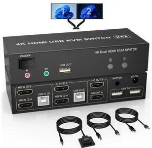 Vszerda Dual Monitor KVM Switch HDMI 2 Port, 4K@60Hz Extended Display KVM Switch 2 Monitors 2 Computers with Audio Microphone Output and 3 USB Ports, PC Monitor Keyboard Mouse Switcher Vszerda Dual Monitor KVM Switch HDMI 2 Port, 4K@60Hz Extended Display KVM Switch 2 Monitors 2 Computers with Audio Microphone Output and 3 USB Ports, PC Monitor Keyboard Mouse Switcher