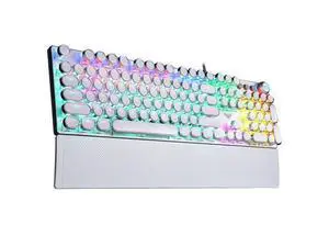 Vszerda F2088 Typewriter Mechanical Keyboard, White Retro Wired Gaming Keyboard with Blue Switches, Rainbow Backlit, Round Keycaps, Media Knob & Removable Wrist Rest Vszerda F2088 Typewriter Mechanical Keyboard, White Retro Wired Gaming Keyboard with Blue Switches, Rainbow Backlit, Round Keycaps, Media Knob & Removable Wrist Rest