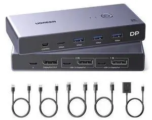UGREEN 8K Displayport KVM Switch 2 in 1 Out DP1.4 with 4 USB 3.0 Ports(3 USB-A + 1 USB-C) Support 8K@60Hz 4K@240Hz Share 1 Monitor Keyboard Mouse U-Disk Printer, with 2 DP Cables, 2 USB A to C Cables UGREEN 8K Displayport KVM Switch 2 in 1 Out DP1.4 with 4 USB 3.0 Ports(3 USB-A + 1 USB-C) Support 8K@60Hz 4K@240Hz Share 1 Monitor Keyboard Mouse U-Disk Printer, with 2 DP Cables, 2 USB A to C Cables