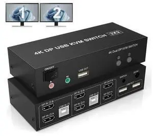 Vszerda DisplayPort KVM Switch Dual Monitor 4K@60Hz Extended Display, 2 Computers 2 Monitors Displayport Switch with Audio Microphone Output and 3 USB Ports, PC Monitor Keyboard Mouse Switcher Vszerda DisplayPort KVM Switch Dual Monitor 4K@60Hz Extended Display, 2 Computers 2 Monitors Displayport Switch with Audio Microphone Output and 3 USB Ports, PC Monitor Keyboard Mouse Switcher
