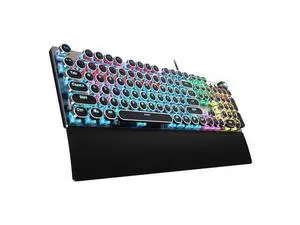 Vszerda F2088 Typewriter Style Mechanical Gaming Keyboard Wired,Blue Switches,Rainbow LED Backlit,Removable Wrist Rest,Media Control Knob,Retro Punk Round Keycaps,USB Wired Computer Keyboard Vszerda F2088 Typewriter Style Mechanical Gaming Keyboard Wired,Blue Switches,Rainbow LED Backlit,Removable Wrist Rest,Media Control Knob,Retro Punk Round Keycaps,USB Wired Computer Keyboard