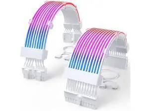 Vszerda RGB PSU Cable Extension with ARGB LED Stripes and PVC Sleeved Extend Cable - 16AWG 24 Pin ATX Dual 8 Pin PCIE Set Vszerda RGB PSU Cable Extension with ARGB LED Stripes and PVC Sleeved Extend Cable - 16AWG 24 Pin ATX Dual 8 Pin PCIE Set
