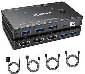8K KVM Switch 1 Monitor 2 Computers 8K@60Hz 4K@120Hz, HDMI KVM Switch with 3 USB 3.0 Ports for 2 Computers Share 1 Monitor Keyboard Mouse Printer, with 2 USB Cables and Controller 8K KVM Switch 1 Monitor 2 Computers 8K@60Hz 4K@120Hz, HDMI KVM Switch with 3 USB 3.0 Ports for 2 Computers Share 1 Monitor Keyboard Mouse Printer, with 2 USB Cables and Controller