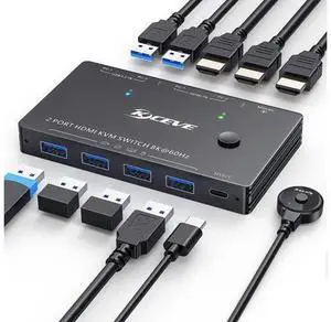 USB 3.0 KVM Switch 1 Monitors 2 Computers, HDMI KVM Switch for 2 Computers Share 1 Monitor and 4 USB 3.0 Port, Support Keyboard Mouse Printer UHD 8K@60Hz 4K@120Hz, with Desktop Controller USB 3.0 KVM Switch 1 Monitors 2 Computers, HDMI KVM Switch for 2 Computers Share 1 Monitor and 4 USB 3.0 Port, Support Keyboard Mouse Printer UHD 8K@60Hz 4K@120Hz, with Desktop Controller