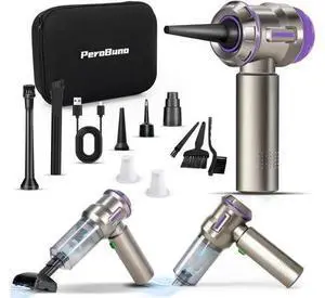 PeroBuno Air Duster for PC, 200000RPM Compressed Air, Mini Vacuum 2-in-1, Runtime Up to 35 mins, Brushless Motor Electric Air Blower with 3 Gear and Rechargeable Battery - Canned Air-Keyboard Cleaner PeroBuno Air Duster for PC, 200000RPM Compressed Air, Mini Vacuum 2-in-1, Runtime Up to 35 mins, Brushless Motor Electric Air Blower with 3 Gear and Rechargeable Battery - Canned Air-Keyboard Cleaner
