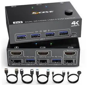 DP HDMI USB 3.0 KVM Switch 2 Computer 2 Monitors, Dual Monitors Displayport KVM Switcher Supports 4K@60Hz for 2 Computers Share Keyboard, Mouse and Monitor DP HDMI USB 3.0 KVM Switch 2 Computer 2 Monitors, Dual Monitors Displayport KVM Switcher Supports 4K@60Hz for 2 Computers Share Keyboard, Mouse and Monitor