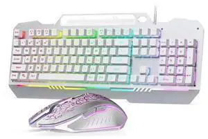 Vszerda Gaming Keyboard, T102 104 Keys Keyboard and Mouse Combo, USB Wired Computer Keyboards Mechanical Feel Full Size, RGB Backlit for PC/Laptop Gaming or Working/Office (White) Vszerda Gaming Keyboard, T102 104 Keys Keyboard and Mouse Combo, USB Wired Computer Keyboards Mechanical Feel Full Size, RGB Backlit for PC/Laptop Gaming or Working/Office (White)