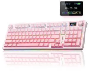 Vszerda S98 Pro Wireless Mechanical Keyboard with Screen & Knob,2.4GHz/USB-C/BT5.0 Hot Swappable Pink Creamy Keyboard,Pre-lubed Linear Switches,Side Printed PBT Keycaps,RGB Backlit Gaming Keyboards Vszerda S98 Pro Wireless Mechanical Keyboard with Screen & Knob,2.4GHz/USB-C/BT5.0 Hot Swappable Pink Creamy Keyboard,Pre-lubed Linear Switches,Side Printed PBT Keycaps,RGB Backlit Gaming Keyboards