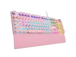 Vszerda F2088 Typewriter Mechanical Keyboard, Pink Retro Wired Gaming Keyboard with Blue Switches, Rainbow Backlit, Round Keycaps, Media Knob & Removable Wrist Rest Vszerda F2088 Typewriter Mechanical Keyboard, Pink Retro Wired Gaming Keyboard with Blue Switches, Rainbow Backlit, Round Keycaps, Media Knob & Removable Wrist Rest