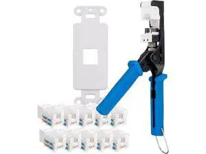 SATMAXIMUM Cat6 Keystone Jack Kit - 10 Pack 45° White RJ45 Keystone Jacks + Termination Tool for 45° Keystone + 10 Pack 1-Port Keystone Inserts SATMAXIMUM Cat6 Keystone Jack Kit - 10 Pack 45° White RJ45 Keystone Jacks + Termination Tool for 45° Keystone + 10 Pack 1-Port Keystone Inserts