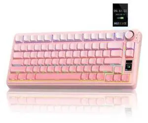 Vszerda S75 PRO Wireless Mechanical Keyboard with Screen&Knob, Tri-Mode Hot Swappable Gaming Keyboard 75%, Pre-lubed Switches, RGB Backlit, Side Printed PBT Keycaps, Creamy Sounding Pink Keyboards Vszerda S75 PRO Wireless Mechanical Keyboard with Screen&Knob, Tri-Mode Hot Swappable Gaming Keyboard 75%, Pre-lubed Switches, RGB Backlit, Side Printed PBT Keycaps, Creamy Sounding Pink Keyboards