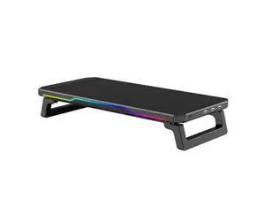 Wireless charging RGB computer stand HUB with two height settings for display elevation, height-increasing stand for ergonomically designed laptops, no assembly required. Wireless charging RGB computer stand HUB with two height settings for display elevation, height-increasing stand for ergonomically designed laptops, no assembly required.