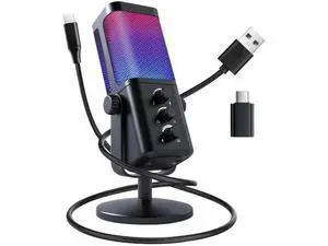 USB Microphone for PC, RGB Gaming Microphone with Mute Button, Gain Control, Monitoring Headphone 3.5mm Jack, PC Mic for Gaming, Streaming, Podcast, VoiceOver, Recording USB Microphone for PC, RGB Gaming Microphone with Mute Button, Gain Control, Monitoring Headphone 3.5mm Jack, PC Mic for Gaming, Streaming, Podcast, VoiceOver, Recording