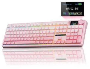 Vszerda F108 PRO - Wireless Mechanical Keyboard with Screen & Knob,Full Size Keyboard with 8000mAh Battery,Pre-lubed Switches,Side Printed PBT Keycaps,RGB Backlit Hot Swappable Custom Pink Keyboards Vszerda F108 PRO - Wireless Mechanical Keyboard with Screen & Knob,Full Size Keyboard with 8000mAh Battery,Pre-lubed Switches,Side Printed PBT Keycaps,RGB Backlit Hot Swappable Custom Pink Keyboards
