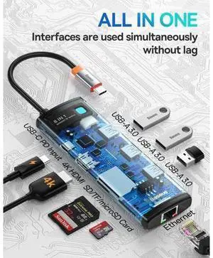 Baseus 8-in-1 USB C Hub Docking Station, USB C Adapter with 4K HDMI, 3 USB 3.0, TF/SD Reader, Ethernet, 100W Power Delivery Compatible with MacBook Pro, Surface Pro, iPad Pro and Other Type C Devices Baseus 8-in-1 USB C Hub Docking Station, USB C Adapter with 4K HDMI, 3 USB 3.0, TF/SD Reader, Ethernet, 100W Power Delivery Compatible with MacBook Pro, Surface Pro, iPad Pro and Other Type C Devices