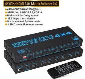 wusu HDMI Matrix Switch 4x4,AUBEAMTO 4K HDMI Matrix Switcher Splitter 4 in 4 Out Box with EDID Extractor and IR Remote Control Support 4K HDR, HDMI 2.0b, HDCP 2.2, 4K@60Hz, 3D, YUV 4:4:4 wusu HDMI Matrix Switch 4x4,AUBEAMTO 4K HDMI Matrix Switcher Splitter 4 in 4 Out Box with EDID Extractor and IR Remote Control Support 4K HDR, HDMI 2.0b, HDCP 2.2, 4K@60Hz, 3D, YUV 4:4:4