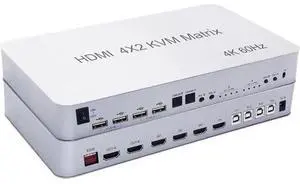 4X2 HDMI KVM Switch Matrix 4Port Dual Monitor Extended Display 4K 60Hz Supports USB2.0 Devices Control Up to 4 Computers 4X2 HDMI KVM Switch Matrix 4Port Dual Monitor Extended Display 4K 60Hz Supports USB2.0 Devices Control Up to 4 Computers