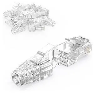 CableCreation RJ45 Connectors, 100-Pack Cat6 Connector, Cat6/Cat5 8P8C Modular Plug Ends with Relief Boots for Solid Wire and Standard Cable, Transparent CableCreation RJ45 Connectors, 100-Pack Cat6 Connector, Cat6/Cat5 8P8C Modular Plug Ends with Relief Boots for Solid Wire and Standard Cable, Transparent