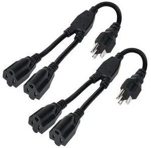 3-Prong Y Splitter Power Extension Cord 1 FT/2 Pack, Straight Plug 1 to 2 Way Outlet Space Saver, Heavy Duty Weatherproof SJTW, 16AWG 13A, 5-15P Cable Extender for Indoor Outdoor-UL 3-Prong Y Splitter Power Extension Cord 1 FT/2 Pack, Straight Plug 1 to 2 Way Outlet Space Saver, Heavy Duty Weatherproof SJTW, 16AWG 13A, 5-15P Cable Extender for Indoor Outdoor-UL