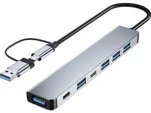 USB C & USB Hub, 7 in 1 USB Adapter with 7 Port USB Hub,USB C Splitter with 2*USB C Ports,5*USB-A Ports, USB Extension Adapter for Laptop and PC Computer USB C & USB Hub, 7 in 1 USB Adapter with 7 Port USB Hub,USB C Splitter with 2*USB C Ports,5*USB-A Ports, USB Extension Adapter for Laptop and PC Computer