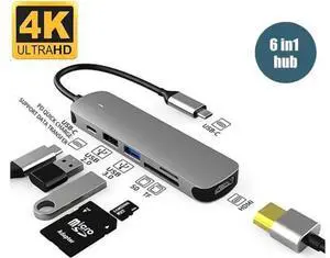 USB C Hub 6 in 1 Type-C Hub, USB C Multi-Port Adapter, with HDMI/USB2.0/USB3.0/TF/SD Interface/PD Charging Port, USB C Hub Suitable for MacBook Pro, iPad Pro, and More Type C Devices USB C Hub 6 in 1 Type-C Hub, USB C Multi-Port Adapter, with HDMI/USB2.0/USB3.0/TF/SD Interface/PD Charging Port, USB C Hub Suitable for MacBook Pro, iPad Pro, and More Type C Devices