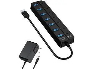 7-Port Powered USB 3.0 Hub, Super Speed USB 3.0 Hub, USB Extender, Data Hub with 5V DC Power Adapter for MacBook, Mac Pro, Mac Mini, Laptop, Desktop 7-Port Powered USB 3.0 Hub, Super Speed USB 3.0 Hub, USB Extender, Data Hub with 5V DC Power Adapter for MacBook, Mac Pro, Mac Mini, Laptop, Desktop