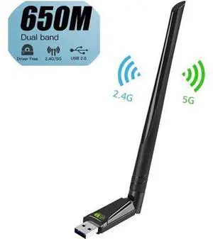 USB WiFi Wireless Adapter for PC 650Mbps, USB WiFi Dongle 802.11 ac Network Adapter with Dual Band 2.4GHz/200Mbps 5GHz/433Mbps 5dBi High Gain Antenna for Desktop Laptop Windows Vista/XP/Win7/8/10/11 USB WiFi Wireless Adapter for PC 650Mbps, USB WiFi Dongle 802.11 ac Network Adapter with Dual Band 2.4GHz/200Mbps 5GHz/433Mbps 5dBi High Gain Antenna for Desktop Laptop Windows Vista/XP/Win7/8/10/11