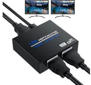 HDMI Splitter 1 in 2 Out 4K, 1x2 Powered HDMI Multi-Port Adapter for Dual Monitor, Support 4K UltraHD 3D HDR, Duplicate/Mirror Screens, Ideal for Xbox Ps5 Ps4 Ps3 Fire Stick Blu-Ray Player HDTV HDMI Splitter 1 in 2 Out 4K, 1x2 Powered HDMI Multi-Port Adapter for Dual Monitor, Support 4K UltraHD 3D HDR, Duplicate/Mirror Screens, Ideal for Xbox Ps5 Ps4 Ps3 Fire Stick Blu-Ray Player HDTV