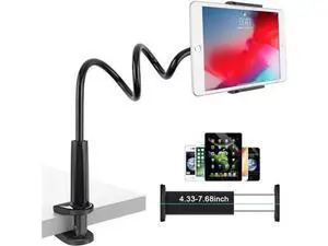 Gooseneck Tablet Holder - Flexible Arm 360 Mount Clip Bracket Clamp Stand Compatible with iPhone SE 11 Pro XS Max XR X, Samsung, Switch ipad Kindle and More 4.7-10.6inch Devices (Black) Gooseneck Tablet Holder - Flexible Arm 360 Mount Clip Bracket Clamp Stand Compatible with iPhone SE 11 Pro XS Max XR X, Samsung, Switch ipad Kindle and More 4.7-10.6inch Devices (Black)
