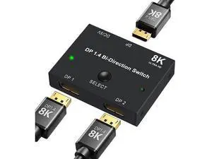 DisplayPort Switch Box 2-in-1-out 8K@30Hz 4K@120Hz DisplayPort 1.4 Switcher Compatible with PC, Laptop, Monitor, Gaming, TV DisplayPort Switch Box 2-in-1-out 8K@30Hz 4K@120Hz DisplayPort 1.4 Switcher Compatible with PC, Laptop, Monitor, Gaming, TV