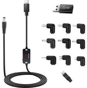 USB C to DC Adapter Barrel PD Trigger Cable(3.3ft) with 10 Connector Tips USB to DC Power Cable can Switch Voltage by Pressing The Key Support LED Display Voltage USB C to DC Adapter Barrel PD Trigger Cable(3.3ft) with 10 Connector Tips USB to DC Power Cable can Switch Voltage by Pressing The Key Support LED Display Voltage