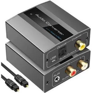 Analog to Digital Audio Converter RCA to Optical with Cable 3.5mm AUX Jack Toslink and Coaxial Adapter for Soundbar Analog to Digital Audio Converter RCA to Optical with Cable 3.5mm AUX Jack Toslink and Coaxial Adapter for Soundbar