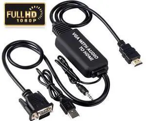 VGA to HDMI Adapter for Connecting Traditional VGA Interface Laptop, PC to HDMI Monitor or Projector, 1080P VGA Male to HDMI Female Converter with 3.5mm Audio Lead and Power Supply Port VGA to HDMI Adapter for Connecting Traditional VGA Interface Laptop, PC to HDMI Monitor or Projector, 1080P VGA Male to HDMI Female Converter with 3.5mm Audio Lead and Power Supply Port