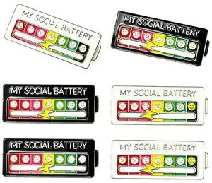 6Pcs My Social Battery Pins Slider Enamel Funny Brooches 6Pcs My Social Battery Pins Slider Enamel Funny Brooches