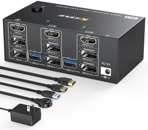 KVM Switch 3 Monitors 2 Computers, HDMI + DisplayPort KVM Switcher 8K@30Hz/4k@144Hz for 2 Computer Share 3 Display and 4 USB 3.0 Devices KVM Switch 3 Monitors 2 Computers, HDMI + DisplayPort KVM Switcher 8K@30Hz/4k@144Hz for 2 Computer Share 3 Display and 4 USB 3.0 Devices