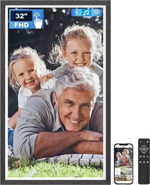 32 Inch FHD Extra Large Digital Picture Frame Touchscreen, 64GB FHD IPS WiFi Digital Photo Frame Remote, Share Photo/Video via Apps, Email, Auto-Rotate, Black Wood Pattern 32 Inch FHD Extra Large Digital Picture Frame Touchscreen, 64GB FHD IPS WiFi Digital Photo Frame Remote, Share Photo/Video via Apps, Email, Auto-Rotate, Black Wood Pattern