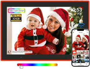 FRAMEO WiFi Digital Picture Frame,Edge-Light Design10.1 inch Photo Frame 32GB,HD IPS Touch Screen LED Light, Wall-Mounted,Easy Set Up Share Photos and Videos via Frameo App FRAMEO WiFi Digital Picture Frame,Edge-Light Design10.1 inch Photo Frame 32GB,HD IPS Touch Screen LED Light, Wall-Mounted,Easy Set Up Share Photos and Videos via Frameo App
