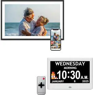 15.6'' Frameo WiFi Digital Picture Frame with 7 inch Digital Clock with Date and Time for Elderly 15.6'' Frameo WiFi Digital Picture Frame with 7 inch Digital Clock with Date and Time for Elderly