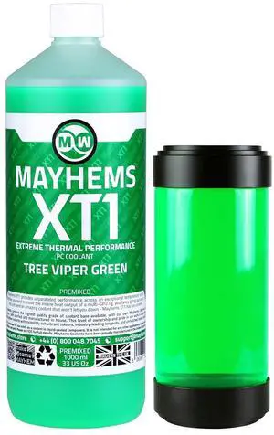 Mayhems - XT1 Premixed PC Coolant - Computer Water Cooling Fluid - Liquid Cooling, Thermal Performance Series, UV Fluorescent, 1 Litre, Tree Viper Green Mayhems - XT1 Premixed PC Coolant - Computer Water Cooling Fluid - Liquid Cooling, Thermal Performance Series, UV Fluorescent, 1 Litre, Tree Viper Green