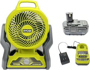RYOBI ONEAND 18V Cordless Hybrid Whisper Series 7-1/2 in. Fan KIT with 4.0 AH Battery and RYOBI ONEAND 18V Cordless Hybrid Whisper Series 7-1/2 in. Fan KIT with 4.0 AH Battery and