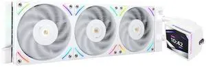 Hyper Vision 360 UB ARGB White 360mm AIO CPU Liquid Cooler, 4.3-Inch Magnetic LCD Screen, 480x480, 6400RPM Pump, 2150RPM PWM Fan Module, for Intel LGA1851/1700/1200 and AMD AM5/AM4 Hyper Vision 360 UB ARGB White 360mm AIO CPU Liquid Cooler, 4.3-Inch Magnetic LCD Screen, 480x480, 6400RPM Pump, 2150RPM PWM Fan Module, for Intel LGA1851/1700/1200 and AMD AM5/AM4