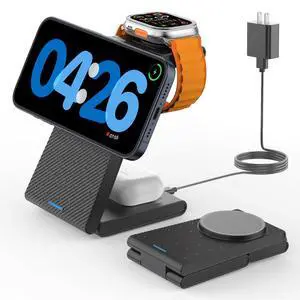 ViewSonic 3 in 1 Wireless Charging Station for Magsafe, Foldable Magnetic Wireless Charger Stand for Multiple Devices, Wireless Charger for iPhone 17 16-12 Series, Apple Watch 11-2, AirPods 4/3/2/Pro ViewSonic 3 in 1 Wireless Charging Station for Magsafe, Foldable Magnetic Wireless Charger Stand for Multiple Devices, Wireless Charger for iPhone 17 16-12 Series, Apple Watch 11-2, AirPods 4/3/2/Pro