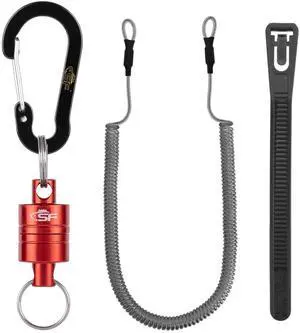 ViewSonic Strongest Magnetic Release Holder Keychain Fly Fishing Net Retractor Magnet Clip with Coiled Lanyard Aluminum Alloy Hook - Red ViewSonic Strongest Magnetic Release Holder Keychain Fly Fishing Net Retractor Magnet Clip with Coiled Lanyard Aluminum Alloy Hook - Red