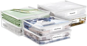 Plastic Storage Bags with Easy-Glide Zipper, Pack of 6, Durable Clear Vinyl Zippered Storage Bags for Clothes Sweaters Comforters Blankets Sheets Bedding (10.5 x 10.5 x 2.5 Inch, Transparent White) Plastic Storage Bags with Easy-Glide Zipper, Pack of 6, Durable Clear Vinyl Zippered Storage Bags for Clothes Sweaters Comforters Blankets Sheets Bedding (10.5 x 10.5 x 2.5 Inch, Transparent White)