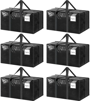 6 Pack Extra Heavy Duty Large Moving Bags with Strong Zipper, Black | Comfortable Handles, Sturdy & Durable Clothes Storage Bags Totes Bins, Blue Packing Moving Boxes for College Supplies 6 Pack Extra Heavy Duty Large Moving Bags with Strong Zipper, Black | Comfortable Handles, Sturdy & Durable Clothes Storage Bags Totes Bins, Blue Packing Moving Boxes for College Supplies